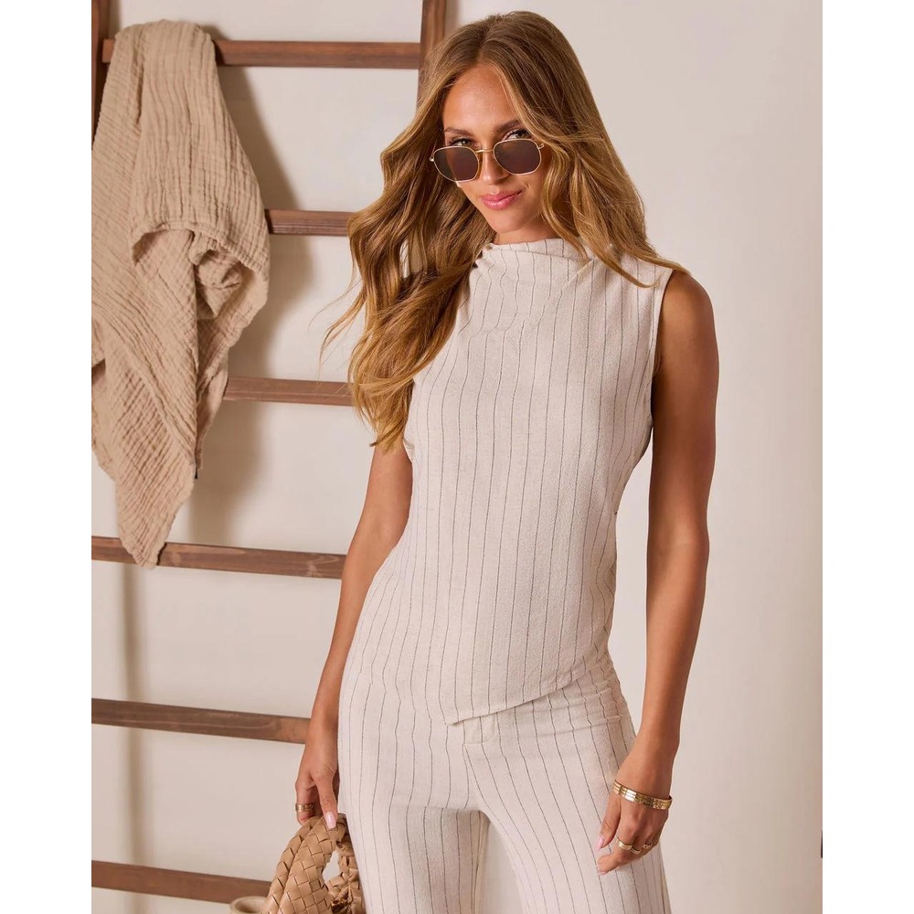 Gurina Pinstripe Mock Neck Tank